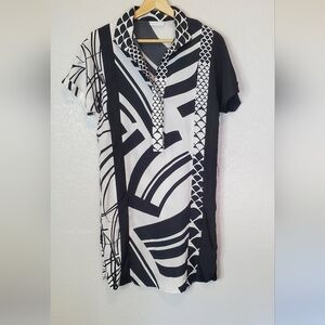💚5/$25 New York & Company Black & White Geometric Print Shirt Dress Size XS